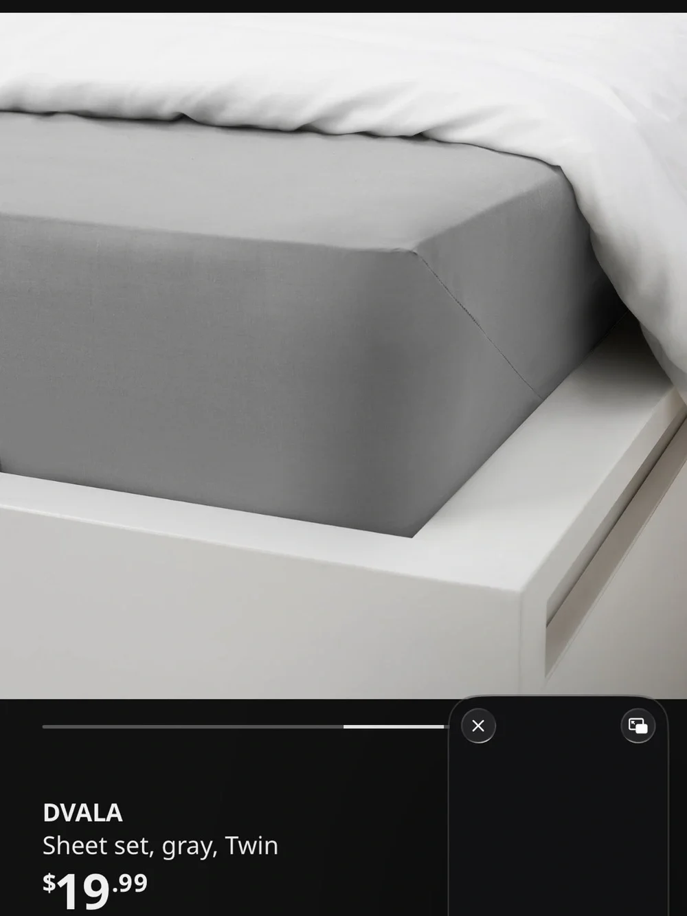 IKEA DVALA Gray Twin Sheet Set